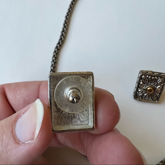 Premier Jewelry Necklace and Earrings Set Square Silver Gold Flower - Picture 6 of 7